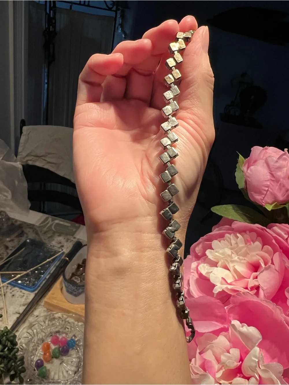 Silver-Tone Crystal Tennis Bracelet - Clear Stones